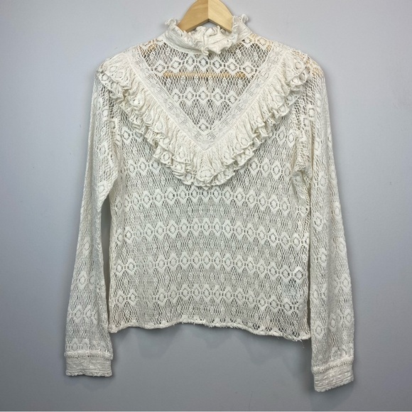 MAJE • Limba open knit high neck ruffle crochet sweater in ecru - Picture 3 of 16